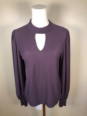 Nation Lightweight Pima Cotton Long Puff Sleeve Purple Top With Keyhole Size S